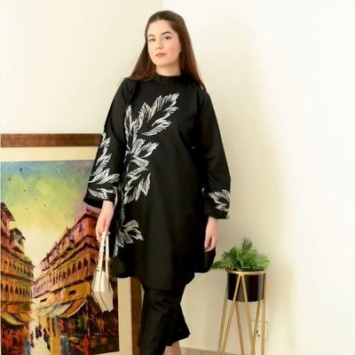 2 Pcs Women's Stitched Arabic Lawn Printed Shirt And Trouser