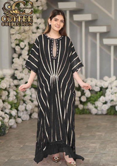 3 Pcs Women's Stitched Chiffon Embroidered Kaftan Suit