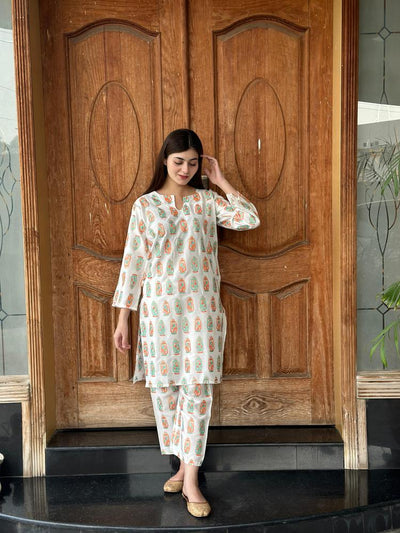 2 Pcs Women's Stitched Arabic Lawn Block Printed Shirt And Trouser