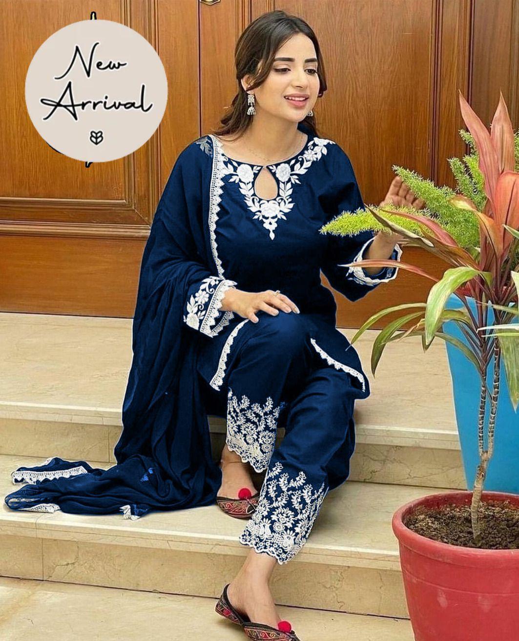 3 Pcs Women's Stitched Cotton Embroidered Suit