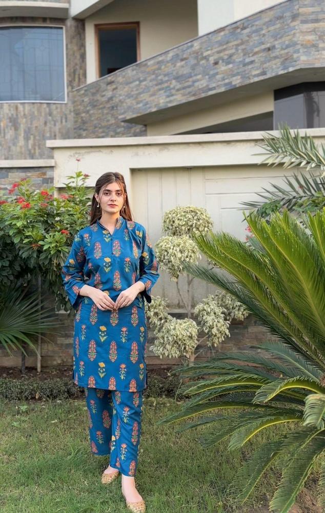 2 Pcs Women's Stitched Arabic Lawn Printed Shirt And Trouser